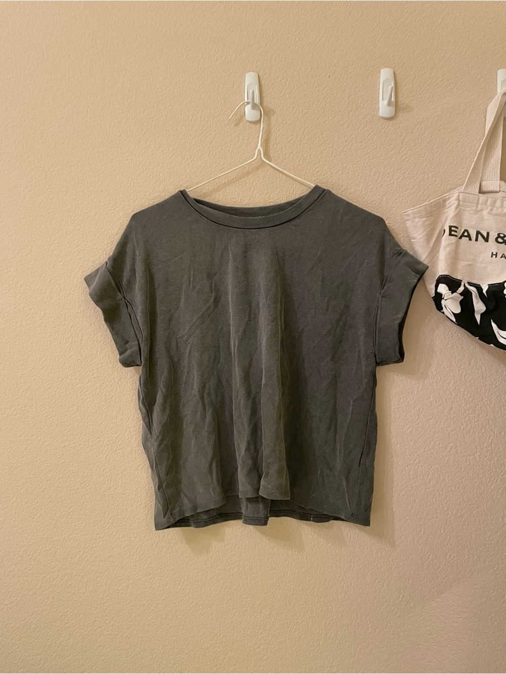 NWOT Brandy Melville John Galt Faded Charcoal Folded Short Sleeve Top/T-Shirt